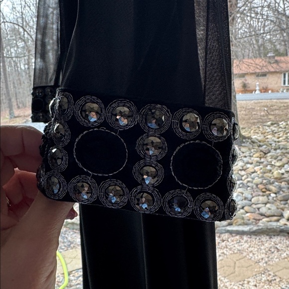 Tiana B. Black Dress with Sheer Sleeves and Embellished Trim - Picture 3 of 4